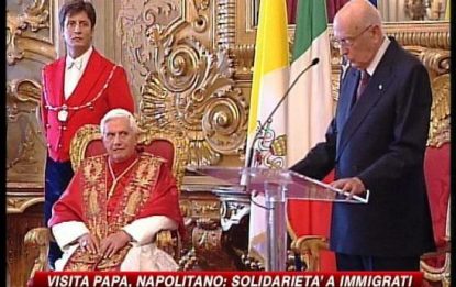 Benedetto XVI al Quirinale, Napolitano: E' allarme razzismo