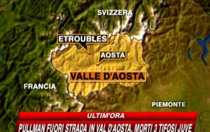 Aosta, pullman fuori strada: morti tre tifosi juventini