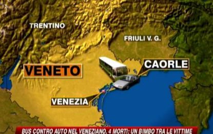 Bus contro auto nel Veneziano: 4 morti tra cui un bambino