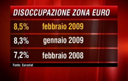 Crisi, disoccupazione zona euro all'8,5 per cento