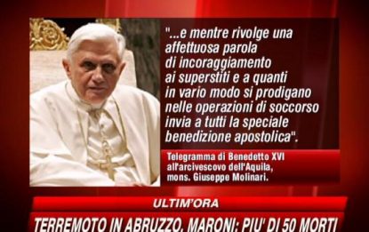 Terremoto Abruzzo, Papa: prego per vittime e bambini