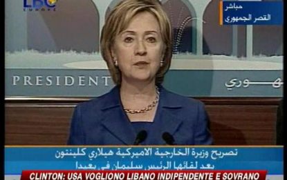 Clinton: " Usa vogliono un Libano indipendente"