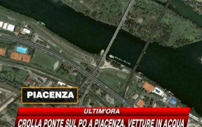 Po in piena, crolla ponte a Piacenza: auto in acqua