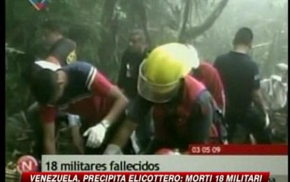 Venezuela, cade elicottero militare: 18 morti