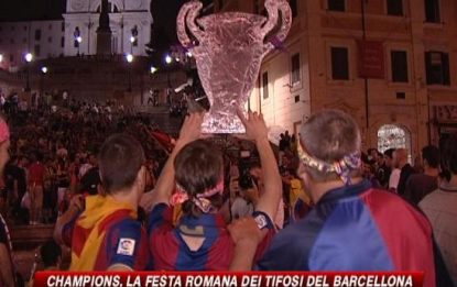 Roma, tifosi del Barcellona in delirio per la vittoria