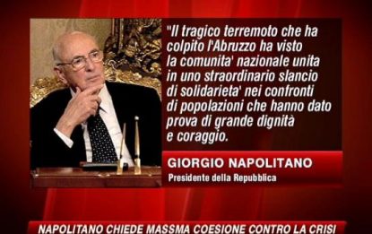 Crisi economica, Napolitano chiede massima coesione
