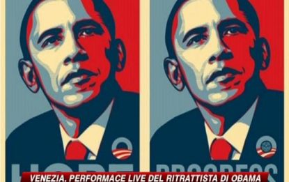 Venezia, performance live del ritrattista di Obama