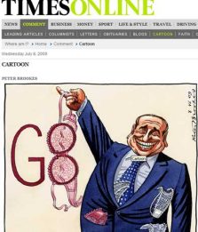 Berlusconi e il reggiseno G8. La copertina del Times on line